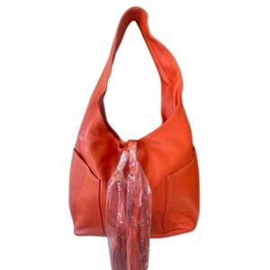 Laggo Leather Havana Hobo Shoulder Bag Orange With Tassels Boho NWOT
